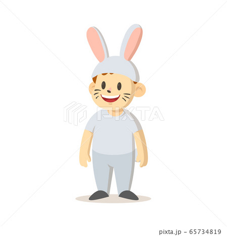 Smiling cartoon kid dressed as a bunny. Flat vector illustration, isolated on white background. 65734819