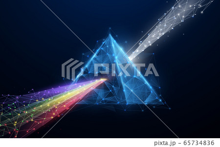 Prism light spectrum. 3d triangle shape from lines, triangles, particle, low poly and wireframe Prism light spectrum. 3d triangle shape from lines, triangles, particle, low poly and wireframe 65734836