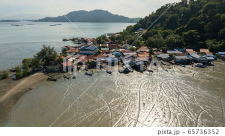 Aerial view fishing village. Aerial view fishing village. 65736352