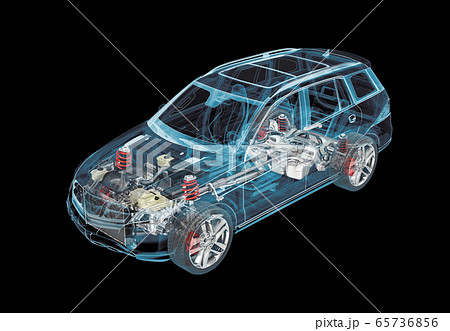 Technical 3d illustration of SUV car with x-ray 65736856