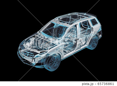 Technical 3d illustration of SUV car with x-ray 65736861