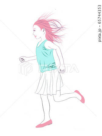髪をなびかせ元気よく走る少女のイラスト素材