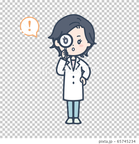 Female doctor pose illustration with magnifying glass 65745234