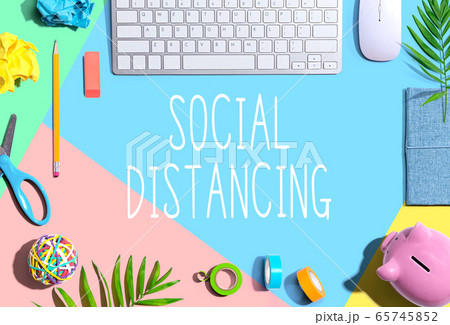 Social Distancing theme with office supplies 65745852