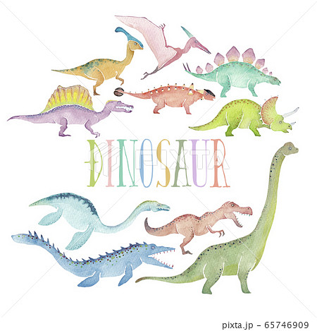 恐竜 セット 水彩 イラストのイラスト素材