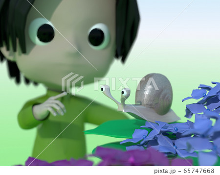 あじさいとカタツムリと子供 65747668