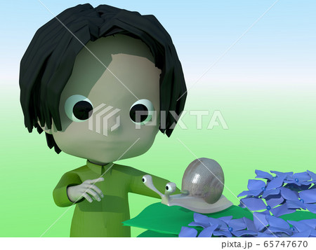 あじさいとカタツムリと子供 65747670