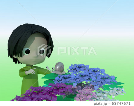 あじさいとカタツムリと子供 65747671