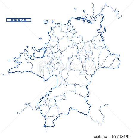 福岡県地図 シンプル白地図 市区町村のイラスト素材