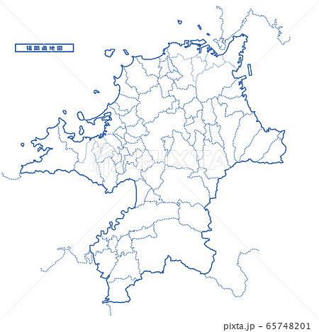福岡県地図 シンプル白地図 市区町村のイラスト素材