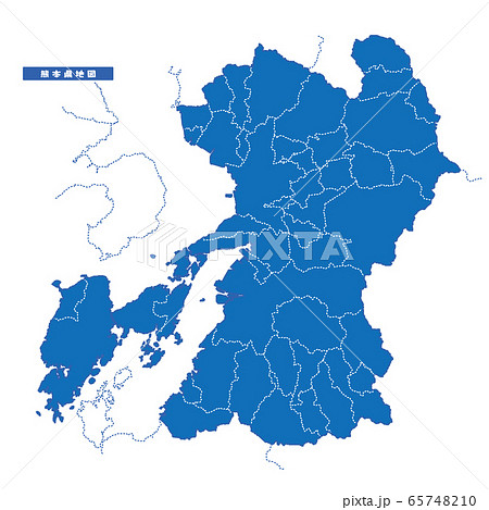 熊本県地図 シンプル青 市区町村のイラスト素材