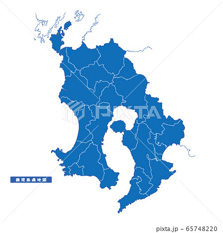 鹿児島県地図 シンプル青 市区町村 65748220