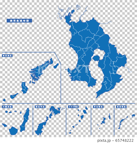 鹿児島県地図 シンプル青 市区町村 65748222