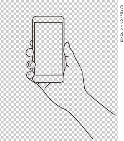 拿著智能手機的一隻手的簡單的線條畫插圖 插圖素材 圖庫