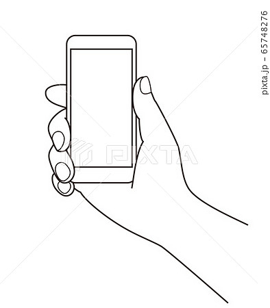 スマートフォンを持つ手のシンプル線画イラスト 65748276