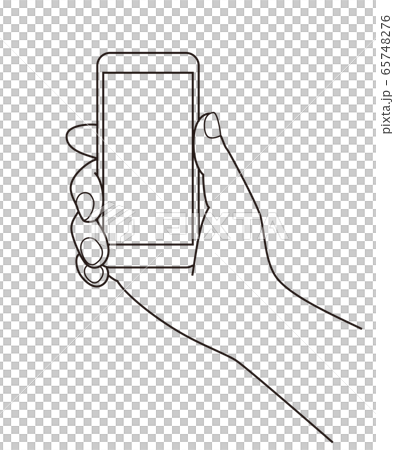 拿着智能手机的一只手的简单的线条画插图