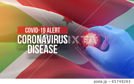 COVID-19 alert, coronavirus disease - letter typography text. Medical virus molecular concept with flag of Burundi. Pandemic 3D illustration. 65749263