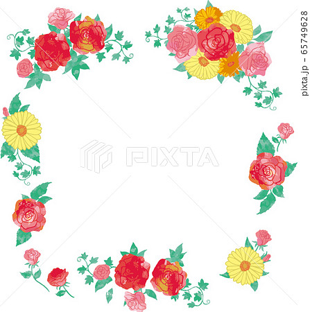 薔薇とガーベラの葉のフレームのベクターイラストのイラスト素材