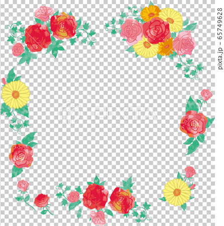薔薇とガーベラの葉のフレームのベクターイラストのイラスト素材