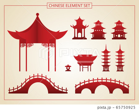 Chinese architecture, bridge, pagoda in papercut 65750925