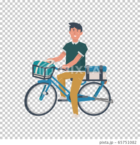 一個人騎自行車的插圖[騎自行車，購物，購物，通勤，送貨] 65751082