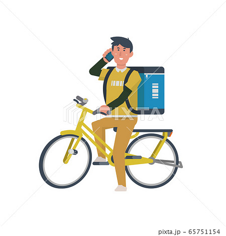 自転車で配達する男性【買い物・買い出し・通勤・配達・通話】イラスト 65751154
