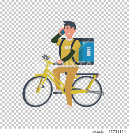 自転車で配達する男性【買い物・買い出し・通勤・配達・通話】イラスト 65751154