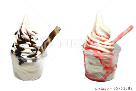 soft serve ice cream in a cup with topping 65751595
