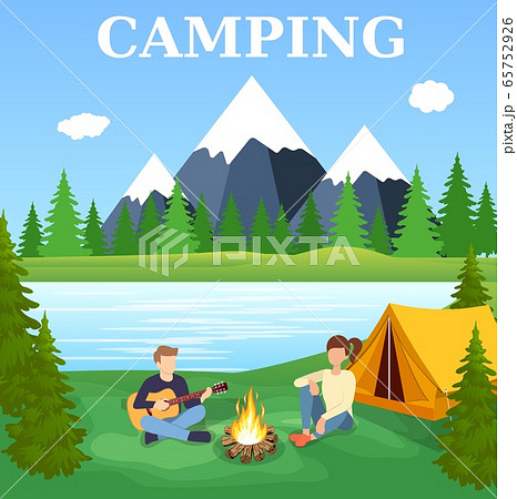 Group of young people are sitting around campfire Group of young people are sitting around campfire 65752926