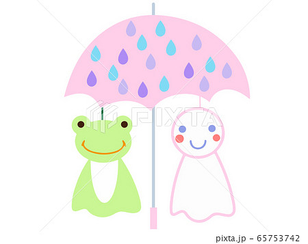 6月梅雨のかわいいイラストてるてる相合傘ケロケロのイラスト素材