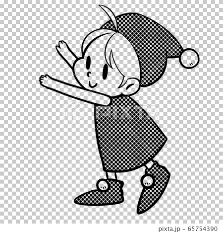 両手を広げて物を掴もうとしている笑顔の小人さん（モノクロ・トーン） 65754390
