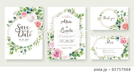 Pink rose wedding invitation card. 結婚式の招待状 65757068