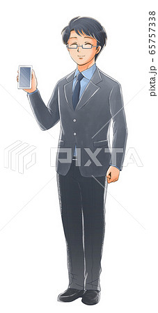 スマートフォンを持った笑顔の社会人のイラスト 65757338