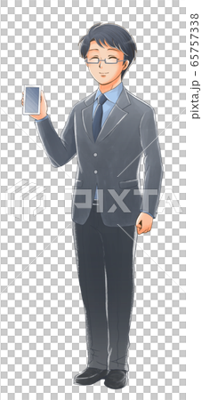 スマートフォンを持った笑顔の社会人のイラスト 65757338