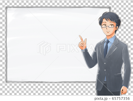 Illustration of a working adult pointing finger in front of a whiteboard 65757356