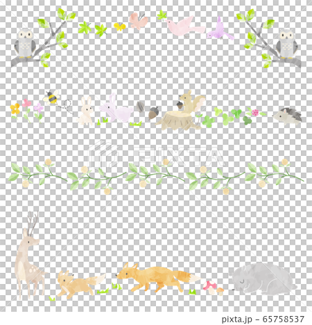 絵本風の森の動物の飾り罫 65758537