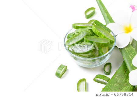 Slice Aloe Vera in glass isolated on white. 65759514