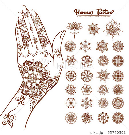 Hand with traditional indian henna tattoo elements. Hand with traditional indian henna tattoo elements. 65760591