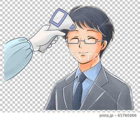 検温してもらう笑顔の社会人のイラスト 検温してもらう笑顔の社会人のイラスト 65760866
