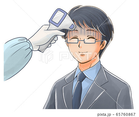 検温してもらう青ざめた社会人のイラスト 検温してもらう青ざめた社会人のイラスト 65760867