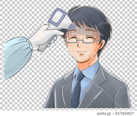 検温してもらう青ざめた社会人のイラスト 検温してもらう青ざめた社会人のイラスト 65760867