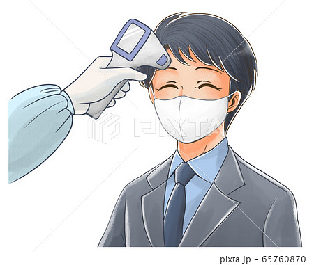 検温してもらうマスクをつけた笑顔の社会人のイラスト 65760870