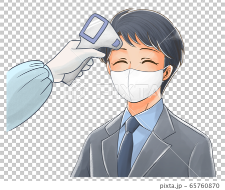 検温してもらうマスクをつけた笑顔の社会人のイラスト 65760870