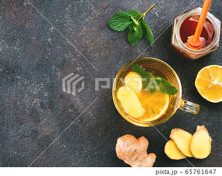 Herbal tea with ginger, mint and lemon Herbal tea with ginger, mint and lemon 65761647
