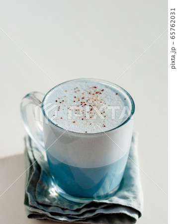 Blue pea latte or blue matcha latte with copy space Blue pea latte or blue matcha latte with copy space 65762031