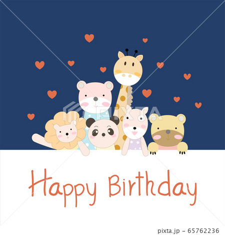 Happy Birthday Card Background With Animals Group のイラスト素材