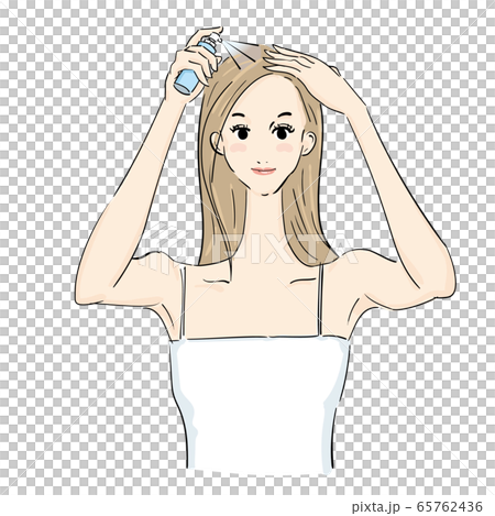 Woman applying hair styling agent Woman applying hair styling agent 65762436