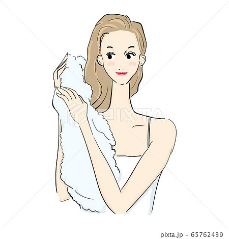 洗髪後髪を拭く女性のイラスト素材