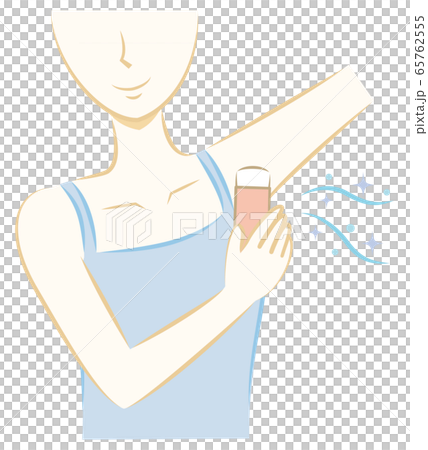 脇に制汗剤を塗る女性　臭いや汗対策　手書き風 65762555
