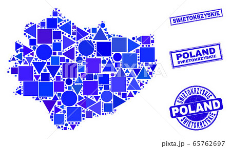 Blue Geometric Mosaic Swietokrzyskie Voivodeship Map and Stamps 65762697